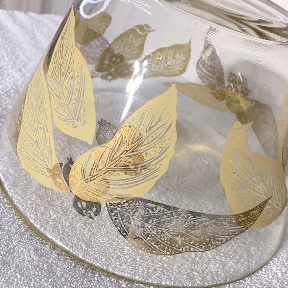 Vintage MCM Gold Leaf Large Glass Salad Bowl With 4 Matching Small Bowls - Picture 14 of 16